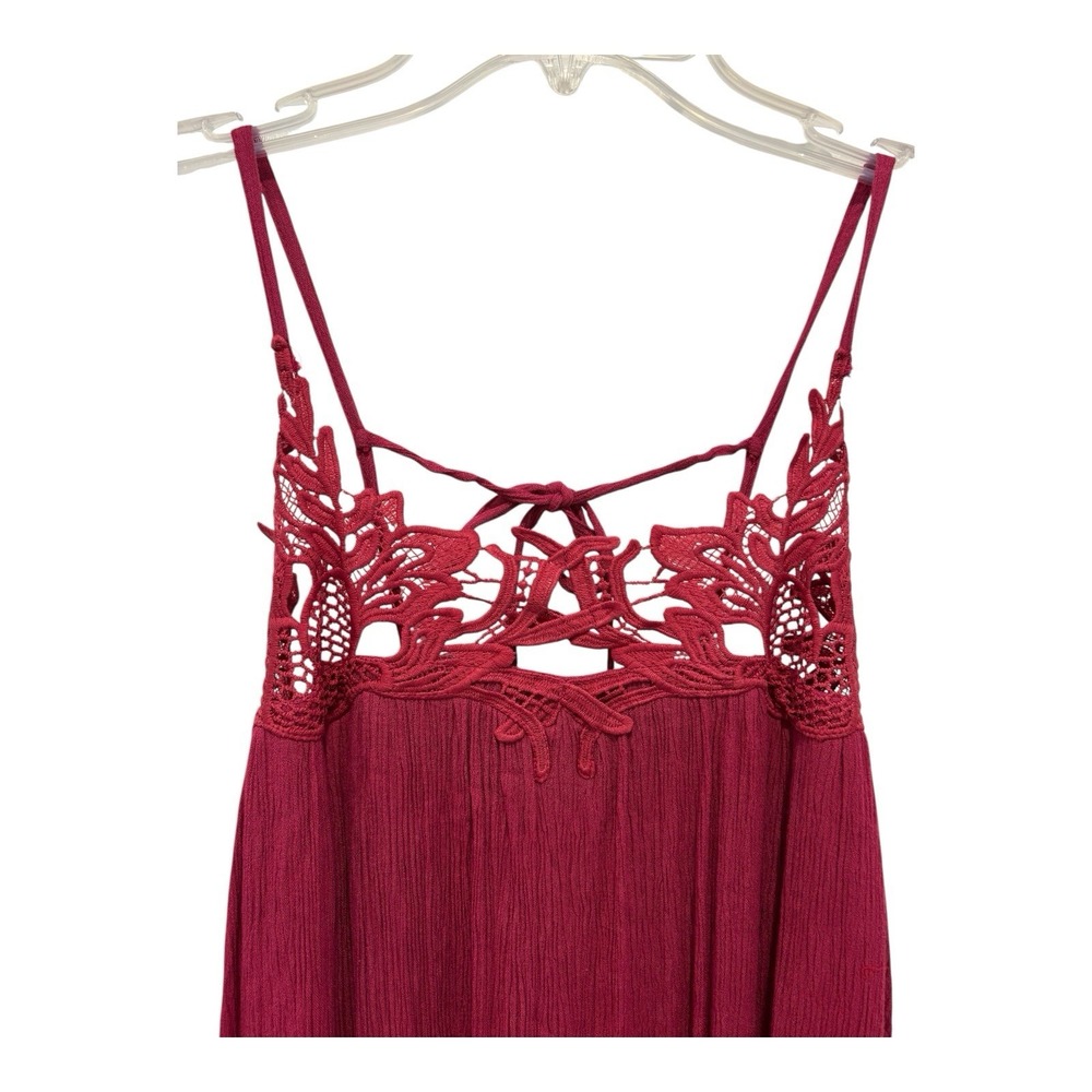She‎ + Sky Dress Womens Small Burgundy Gauze Babydoll Lace Tie Back Lined - Picture 4 of 11
